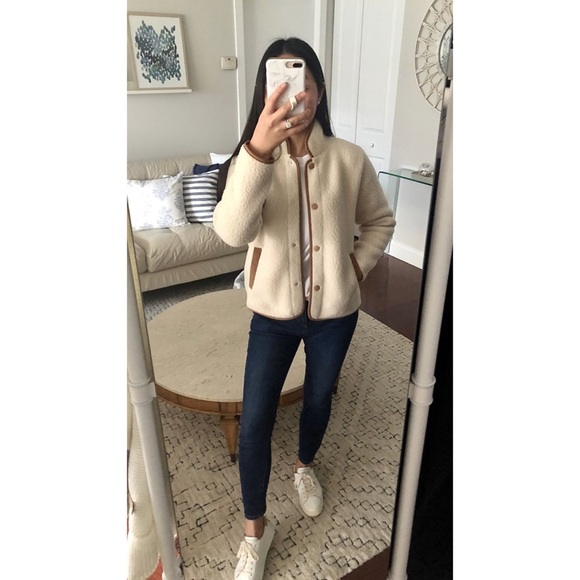 🤍 BNWT Old Navy White Creme Collarless Sherpa Full Snap Up Jacket - Picture 4 of 9